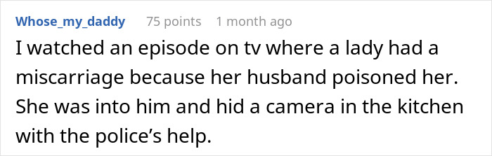 Comment text about a man getting sick every time he eats food his dad has touched, suspecting it is intentional.