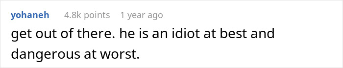 Text comment saying get out of there. he is an idiot at best and dangerous at worst related to claustrophobic woman prank reaction.