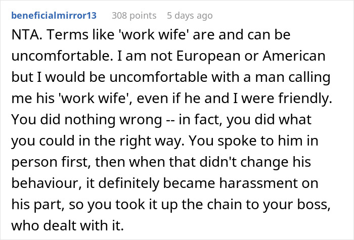 Woman Escalates Situation To Boss After New Guy Flirts And Keeps Calling Her His Work Wife