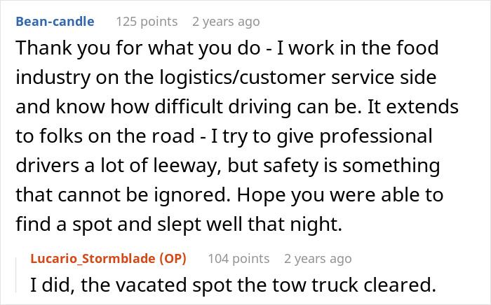 Screenshot of a Reddit conversation about logistics work, professional drivers, and safety concerns on the road.