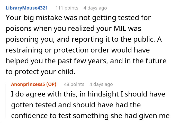 Reddit user discusses fear of mother-in-law poisoning her and concerns about pregnancy changing the situation. Reddit user discusses fear of mother-in-law poisoning her and concerns about pregnancy changing the situation.