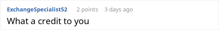 Comment section showing a user named ExchangeSpecialist52 praising someone with "What a credit to you" text. Comment section showing a user named ExchangeSpecialist52 praising someone with "What a credit to you" text.