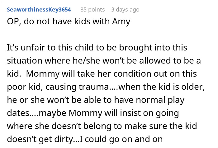 Screenshot of a Reddit comment discussing the challenges of raising toddlers and issues around cleanliness causing relationship conflicts.