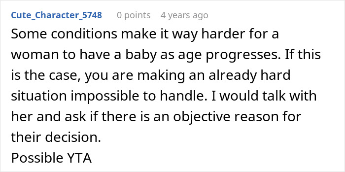 Comment about parents forbidding their daughter to have a baby under their roof causing relationship issues.