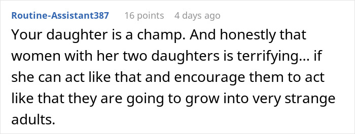 Comment praising a girl for standing up against bullies and encouraging kindness, shared on a discussion forum. Comment praising a girl for standing up against bullies and encouraging kindness, shared on a discussion forum.