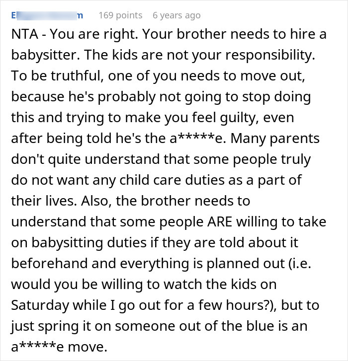 Commenter explains the guy&rsquo;s sister refusing childcare duties and being seen as a stranger to his kids.