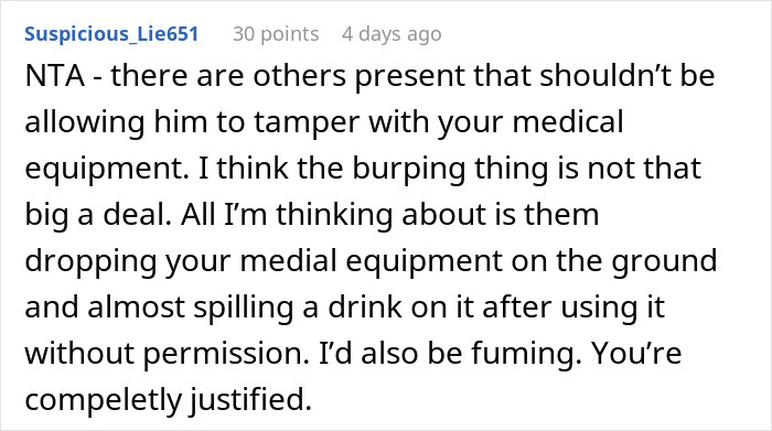 Screenshot of a forum comment discussing the host kicking out a neurodivergent friend's buddy over hearing aids tampering.