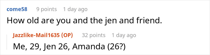 Screenshot of a Reddit conversation discussing ages, illustrating insecurities in a relationship with a pregnant girlfriend.