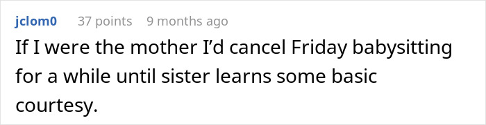Screenshot of a Reddit comment discussing babysitting issues after man takes his 2YO niece to doctor appointment.