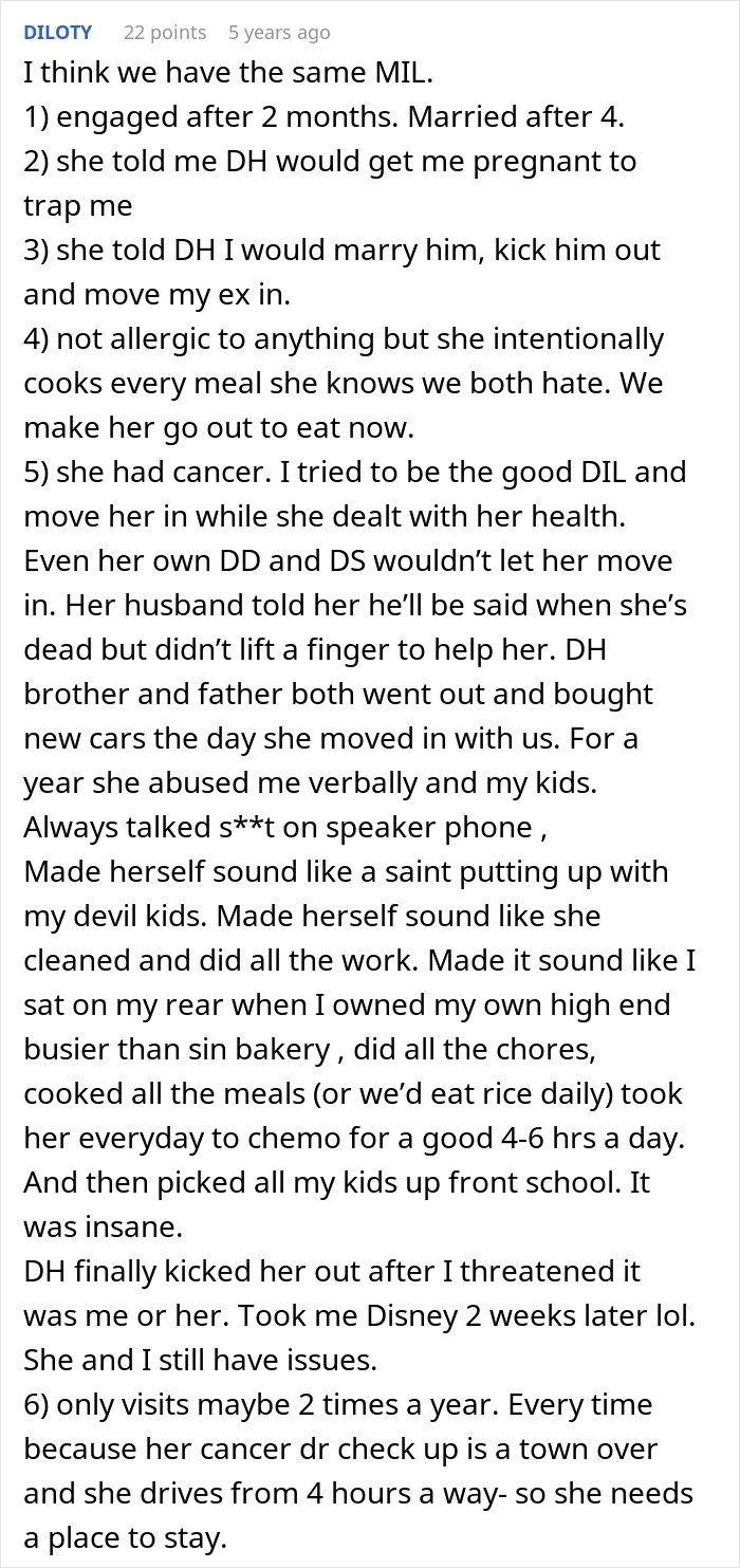 Text post describing a mil-try-poison-woman behavior with manipulative and toxic family dynamics shared online.