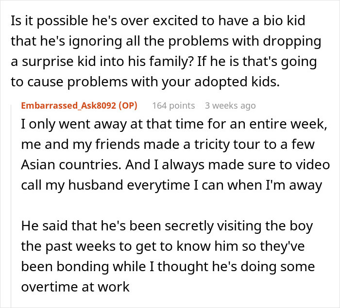 Text conversation discussing a husband hiding an affair for 9 years and bonding secretly with a surprise kid. Text conversation discussing a husband hiding an affair for 9 years and bonding secretly with a surprise kid.
