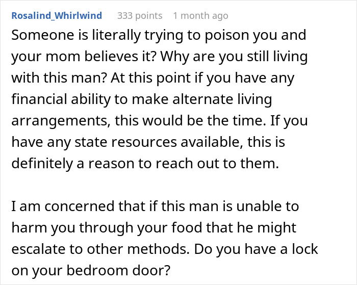 Comment expressing concern over man getting sick after eating food touched by his dad, suggesting possible poisoning.