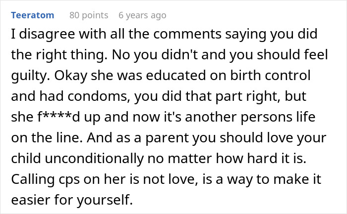 Commenter expressing disagreement with dad who called CPS on teen daughter, discussing parenting and unconditional love challenges.