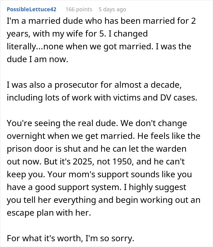 Text post discussing a husband becoming a different person since their wedding from a married man's perspective.
