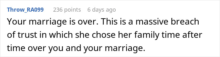 Comment expressing betrayal and breach of trust after a man learns wife’s family secretly cyber-bullied him. - 45