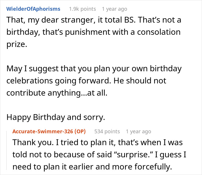 Text exchange about a husband’s birthday surprise for wife causing marriage and therapy issues after 19 years. - 13