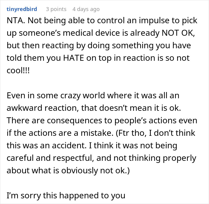 Comment discussing the host kicking out friend&rsquo;s neurodivergent buddy after they grab his hearing aids.