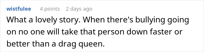Comment on a post about a mother-in-law trying to ruin a wedding but being confronted by two amazing drag queens.