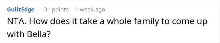 Screenshot of an online comment where a woman corrects mother-in-law who claimed she named the baby.