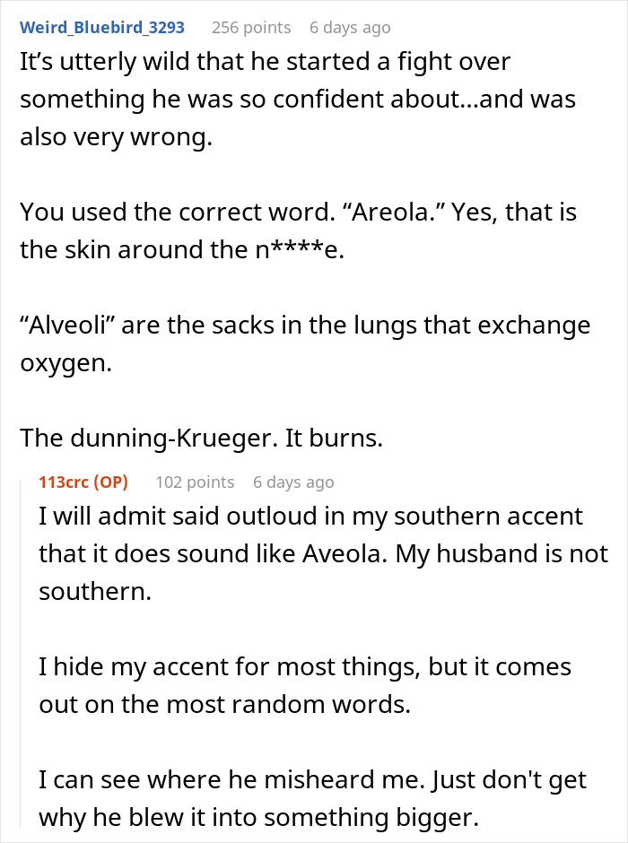 Reddit user discusses hubby mocking wife over mispronunciation while she shares surgery details, causing emotional distress.