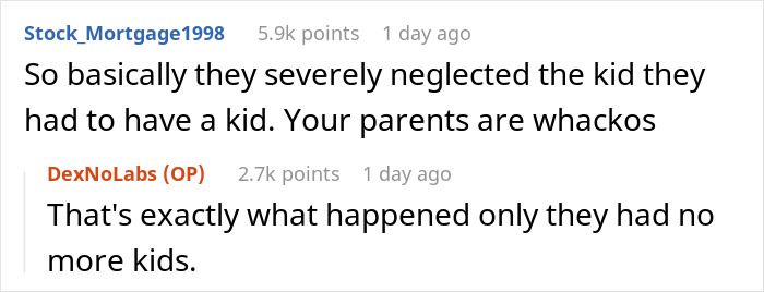 Screenshot of a Reddit conversation about parents neglecting the kid they already had while wanting more children. - 24
