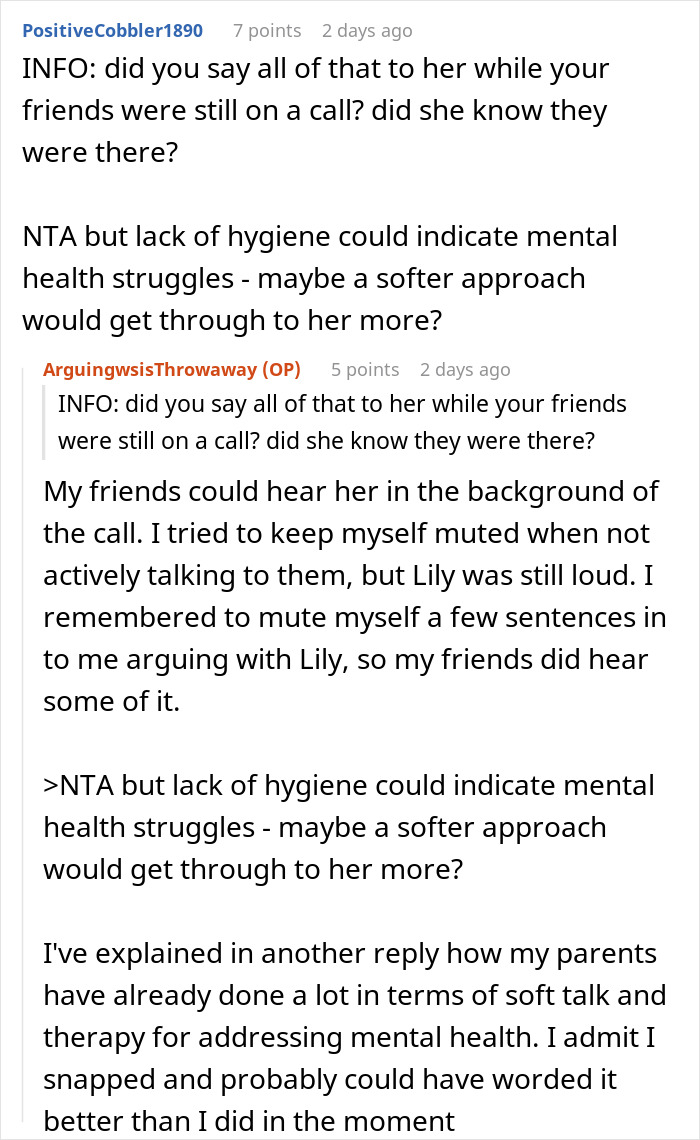 Reddit conversation about a woman blaming sexism for not landing a job and receiving a reality check from her sister.