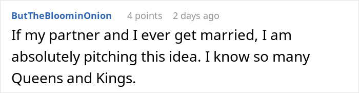 Comment about MIL trying to ruin wedding and being put in her place by two amazing drag queens in a forum discussion.