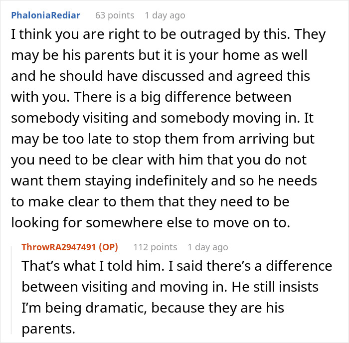 Alt text: Man secretly invites his parents to stay with him and girlfriend, causing tension due to lack of discussion and agreement.