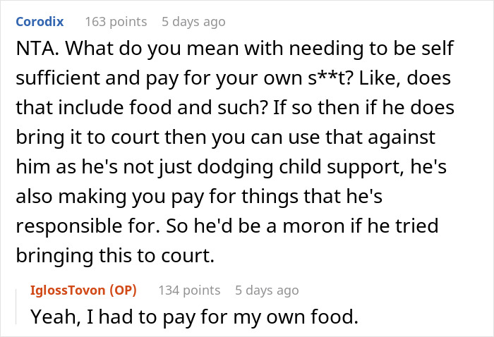 Screenshot of a Reddit conversation about a teen escaping dad&rsquo;s babysitting trap and refusing to watch fianc&eacute;e&rsquo;s kids.
