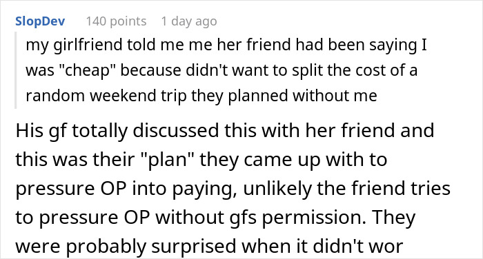 Comment about woman&rsquo;s friend using boyfriend as ATM and boyfriend tired of being called broke on a forum discussion.