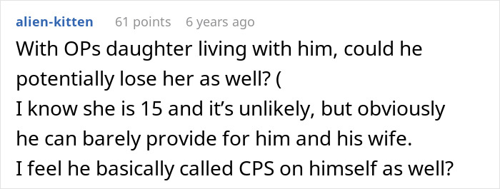 Screenshot of a forum comment discussing a dad confessing why he called CPS on his teen daughter and the emotional difficulty involved.