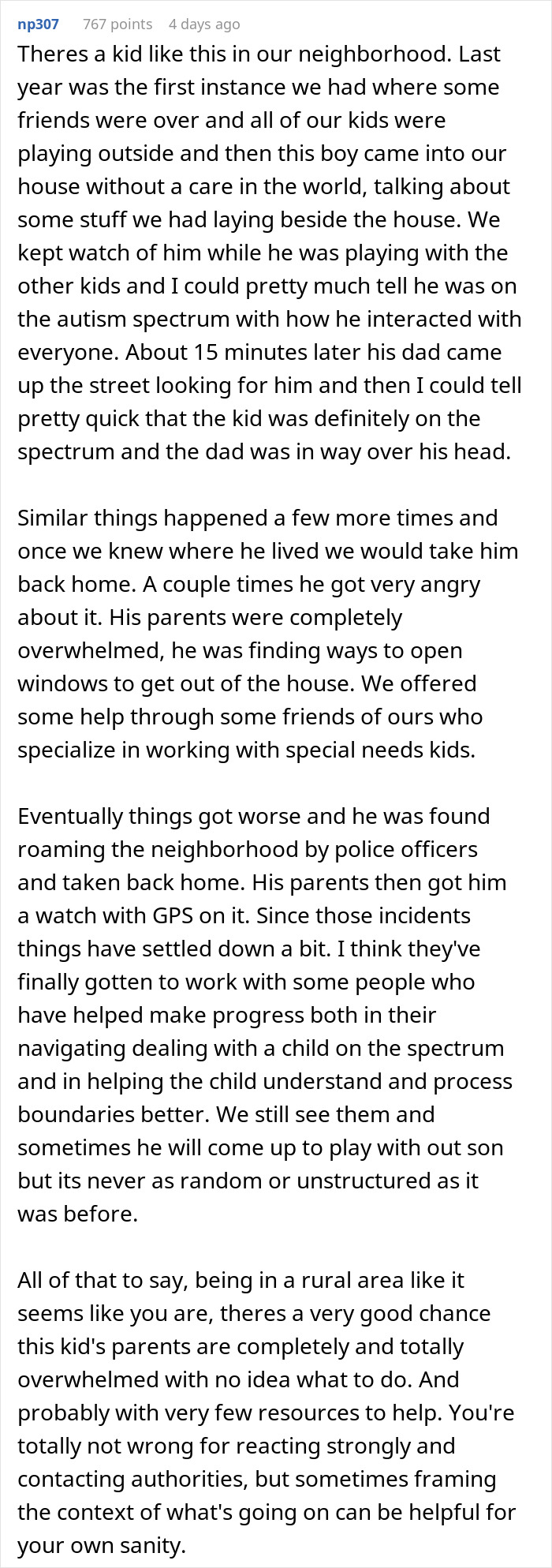 Woman catches neighbor&rsquo;s son in her home, surprised by parents&rsquo; casual reaction and approach to situation.