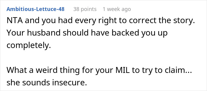 Woman correcting mother-in-law who wrongly claimed she came up with the baby&rsquo;s name during conversation.