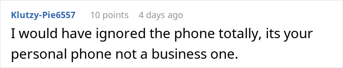 Screenshot of a forum comment discussing phone use at work related to manager bans and malicious compliance. Screenshot of a forum comment discussing phone use at work related to manager bans and malicious compliance.