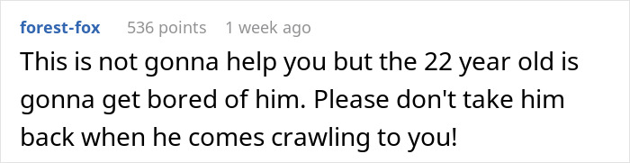 Comment on online post about a woman&rsquo;s life turned upside down after husband confesses love for colleague.