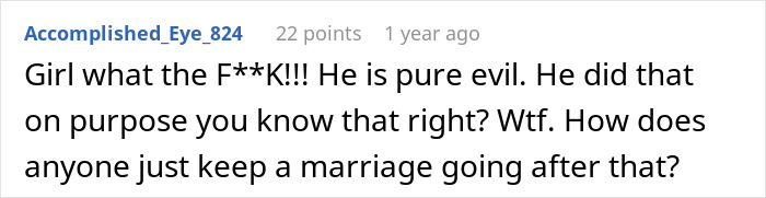 Comment from user expressing shock and disbelief about a husband&rsquo;s prank causing distress to a claustrophobic woman.