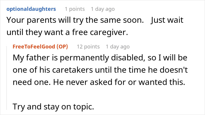 Screenshot of a Reddit conversation discussing the value of babysitters and caregivers in family roles.