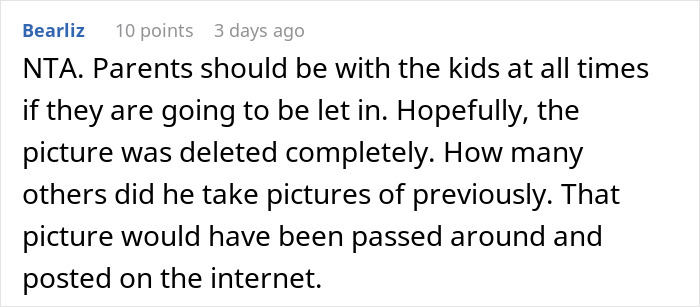 Screenshot of an online comment discussing a lady grabbing a teen's phone as he takes a picture of her backside.
