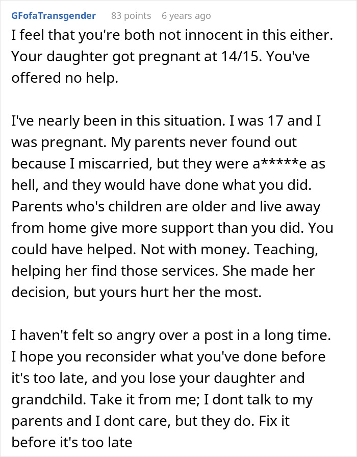 Commenter shares personal story urging dad to reconsider calling CPS on teen daughter, highlighting family support impact.