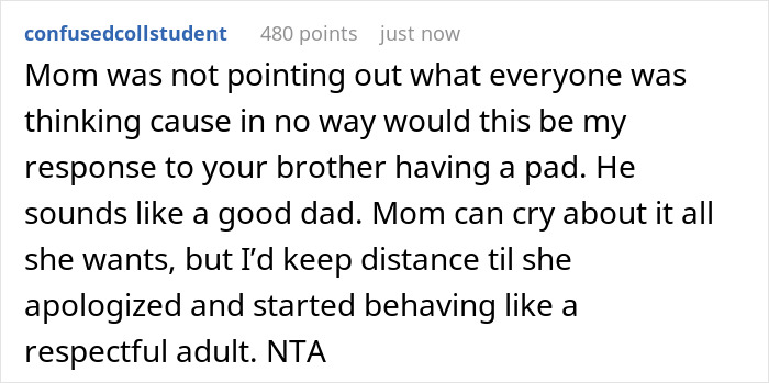 Comment on a post about a lady calling son disgusting for carrying pads for daughters and her teary reaction when called dinosaur.