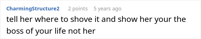 Screenshot of a Reddit comment advising to assert independence when a woman expects her cousin to babysit instead of attending school.