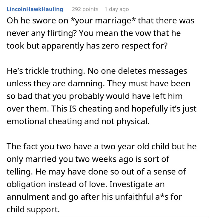 Wife Finds Husband&rsquo;s Texts With His Coworker Just 2 Weeks After Their Wedding: "My Stomach Sank"