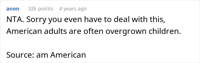 Screenshot of a forum comment discussing a man refusing to change his surname for American coworkers. - 20
