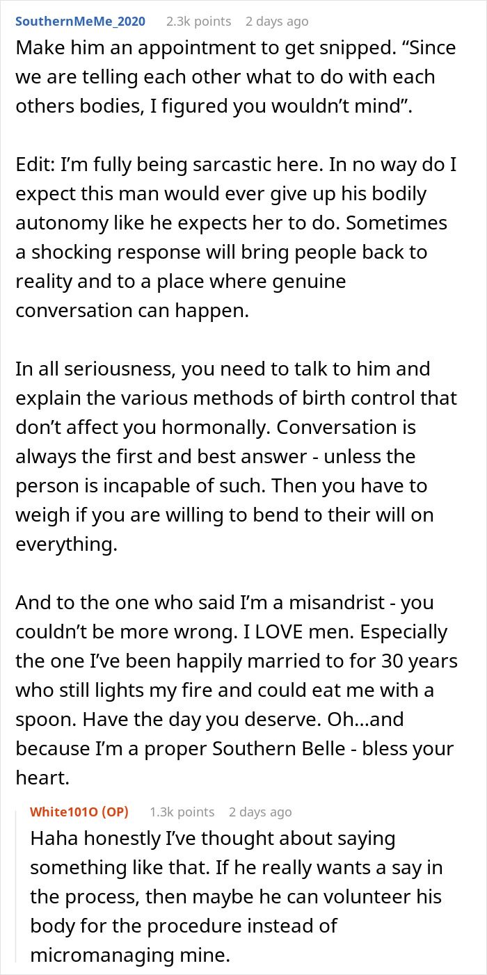 Online discussion about a man wanting control over wife’s body decisions, sparking debate on bodily autonomy and respect. Online discussion about a man wanting control over wife’s body decisions, sparking debate on bodily autonomy and respect.