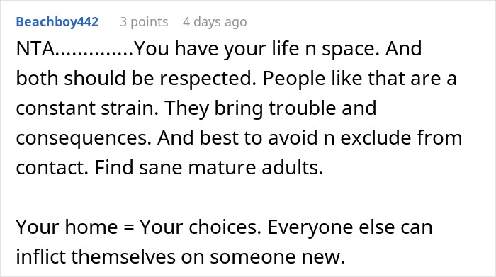 Comment excerpt discussing respecting life space and avoiding contact with neurodivergent individuals causing trouble.