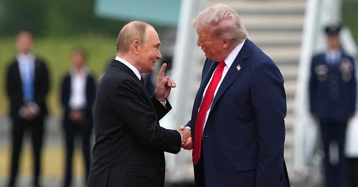 Trump and Putin’s Awkward ‘Yanking’ Handshake Goes Viral Amid Historic Meeting As Body Language Expert Reveals Significance