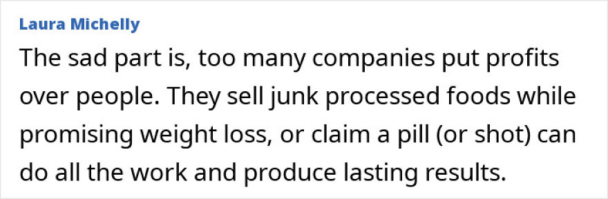 Text excerpt highlighting the impact of processed foods on weight loss and health claims by companies.