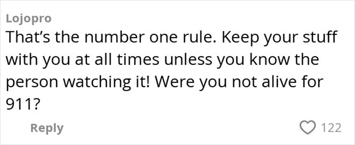 Comment warning about keeping bags watched at the airport during heated debate after passenger slams woman. Comment warning about keeping bags watched at the airport during heated debate after passenger slams woman.