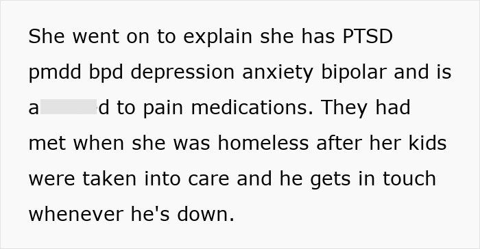 Text excerpt describing a daughter who found dad cheating texts, explaining her PTSD and mental health struggles. - 15