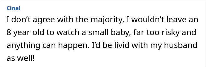 Comment expressing concern about husband leaving baby unattended while mowing lawn, highlighting safety risks. Comment expressing concern about husband leaving baby unattended while mowing lawn, highlighting safety risks.